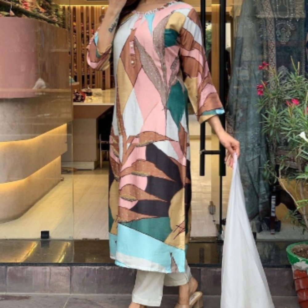 Beautiful digital printed kurti with pant and georgette dupatta